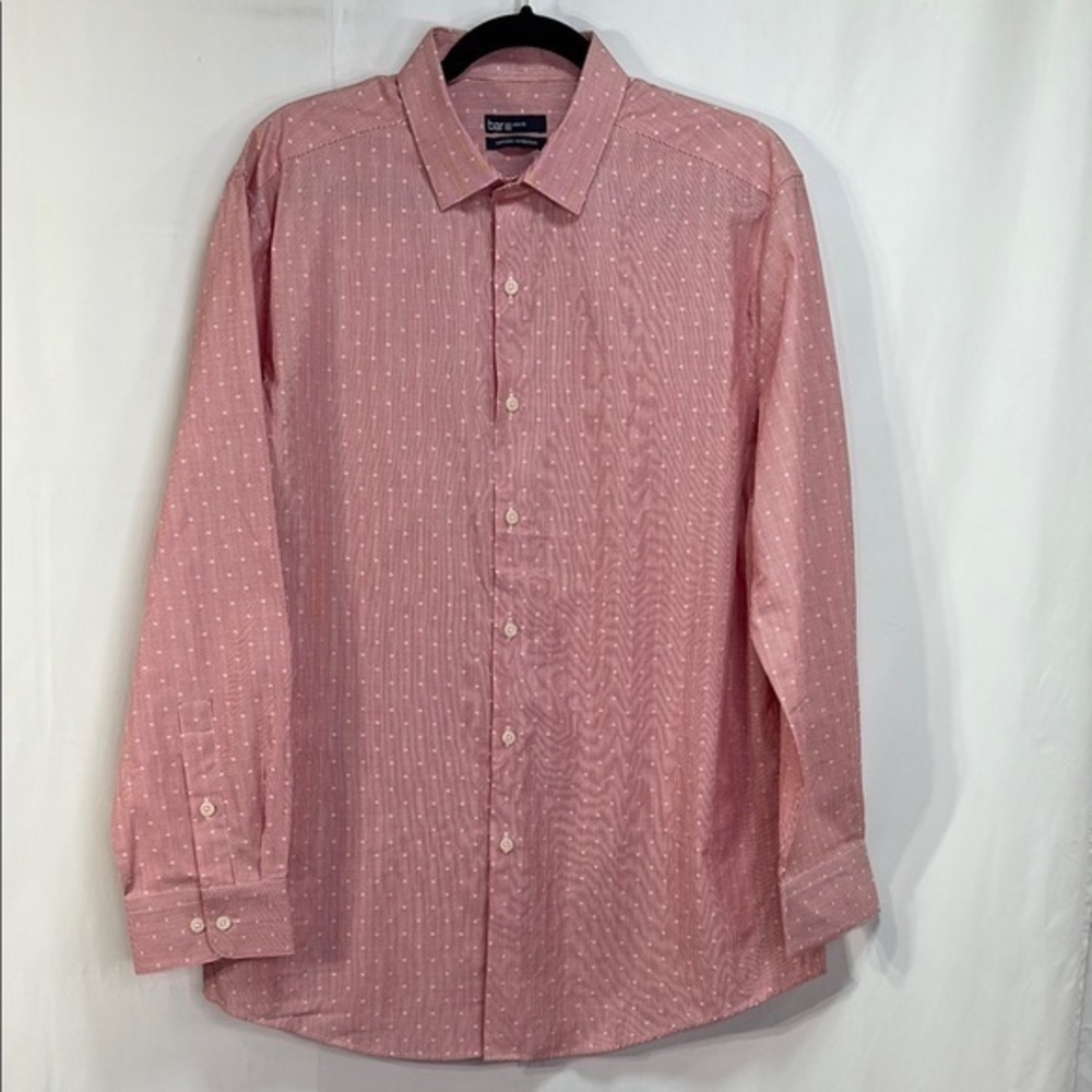 🎹Bar III Red and White stripe with an embroidered dot dress Shirt